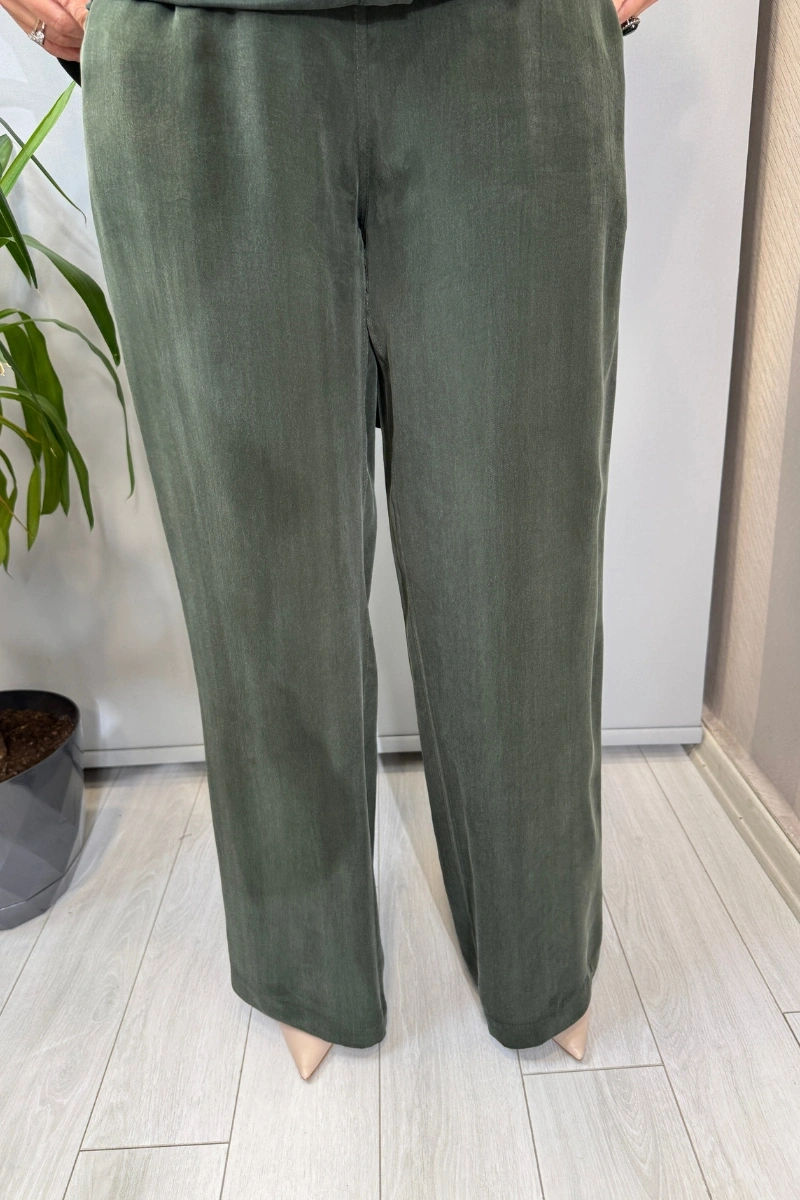 Miss Dalida Bol Paça Basic Cupro Pantolon Haki T26Y-7003