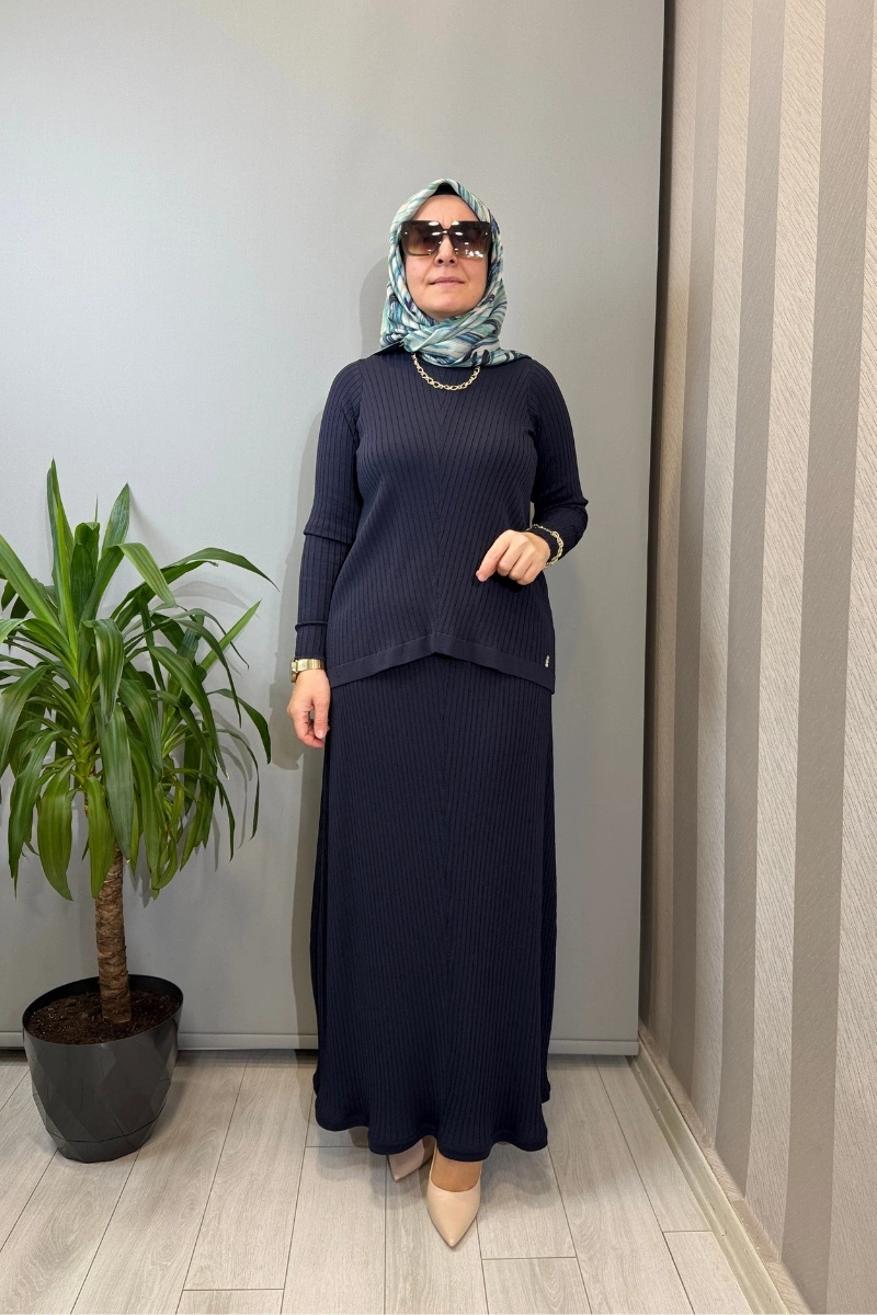 Miss Dalida Rahat Kesim Fitilli Triko Etek Takım Lacivert T26Y-6032 (T26Y-2023)