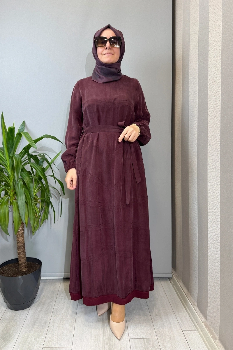 Misswhence Dikiş Detaylı Cupra İpek Elbise Bordo 39800