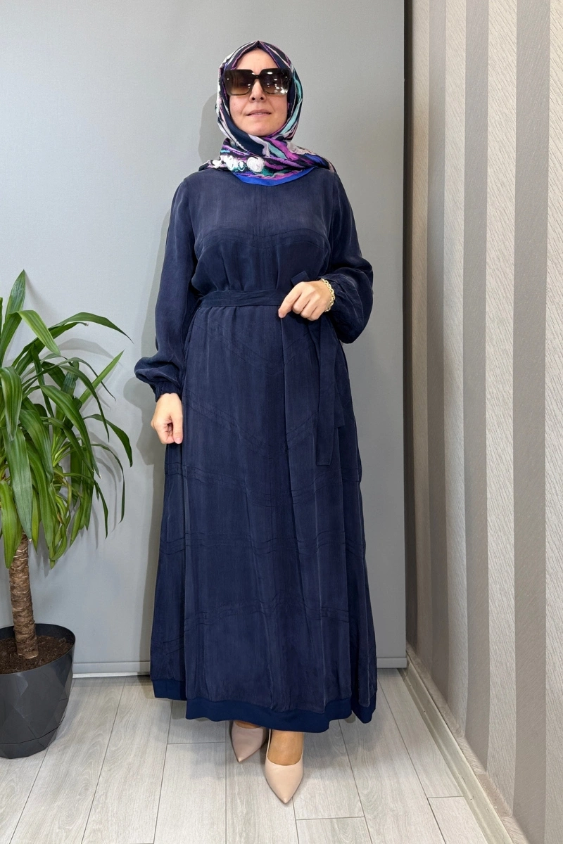 Misswhence Dikiş Detaylı Cupra İpek Elbise Lacivert 39800