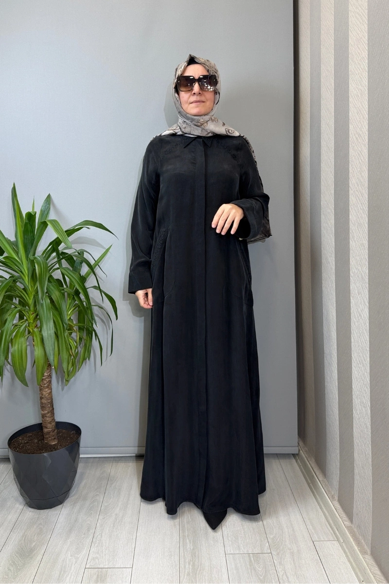 Miss Dalida Nakış Detaylı Cupro Kap Siyah T26Y-8003