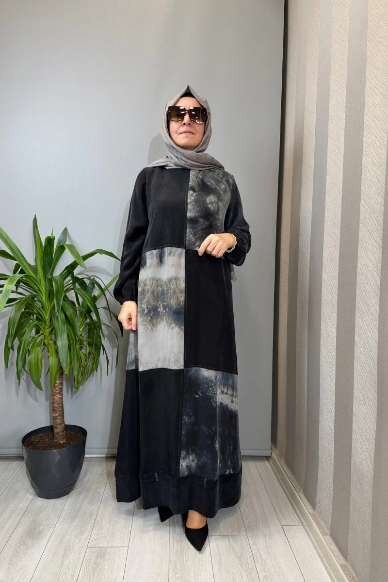Misswhence Patchwork İpek Elbise Siyah 39805