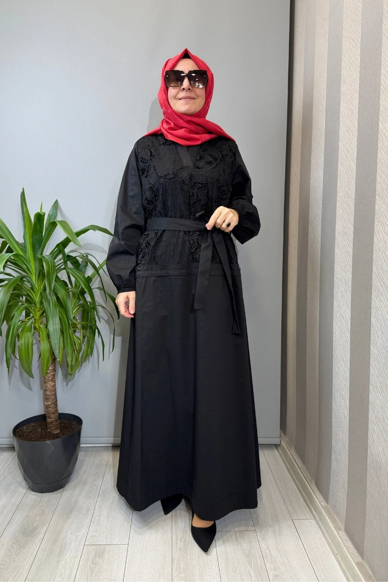 Misswhence Güpür Detaylı Elbise Siyah 39803