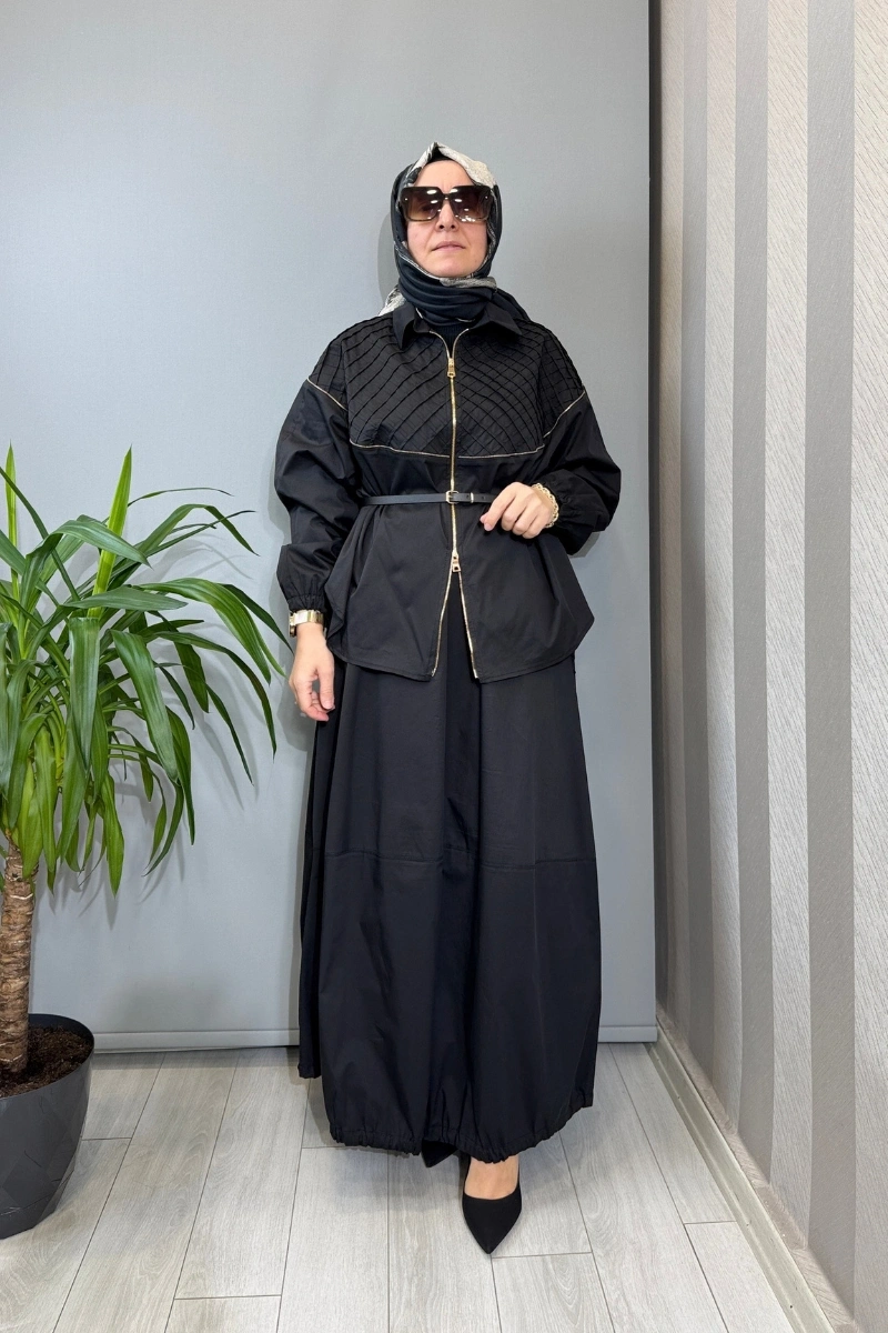 Misswhence Fermuar Detaylı Ceket Etek Takım Siyah 39307