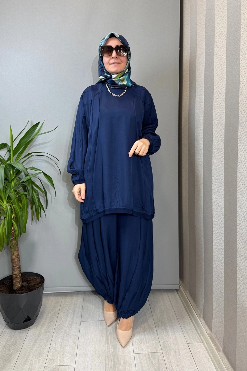 Misswhence Parça Detaylı Tunik Şalvar Takım Lacivert 39022