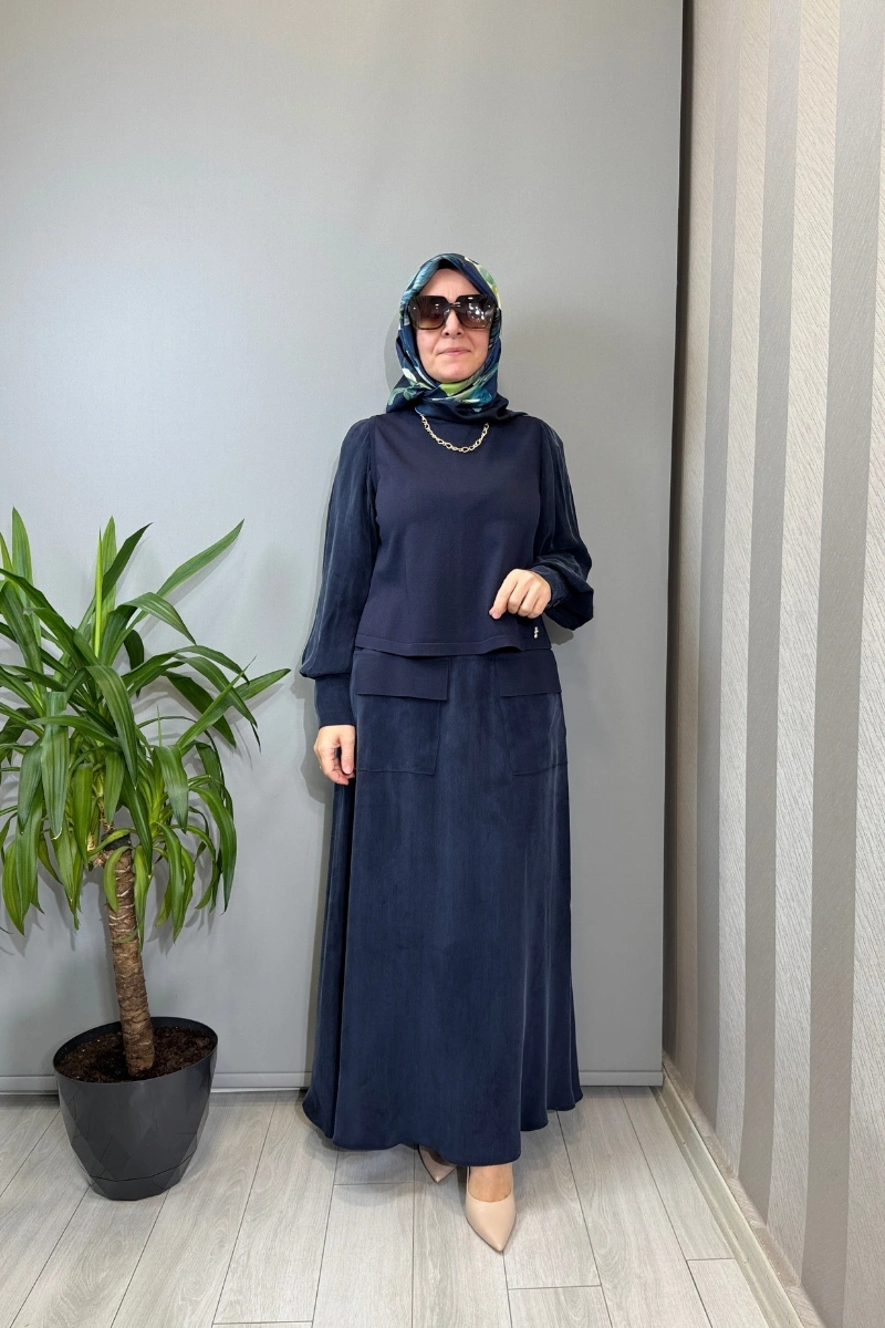 Miss Dalida Balon Cupro Kollu Triko Takım Lacivert T26Y-6034 (T26Y-2018)