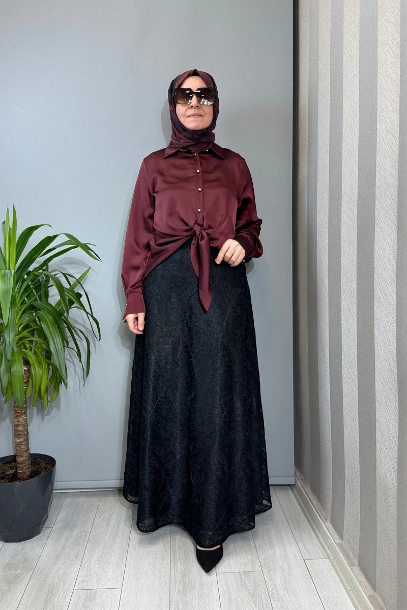 Clande Güpürlü Etek Siyah 2601-2000