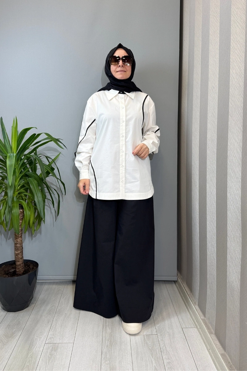 Clande Biye Detaylı Koton Gömlek Ekru 2601-3023