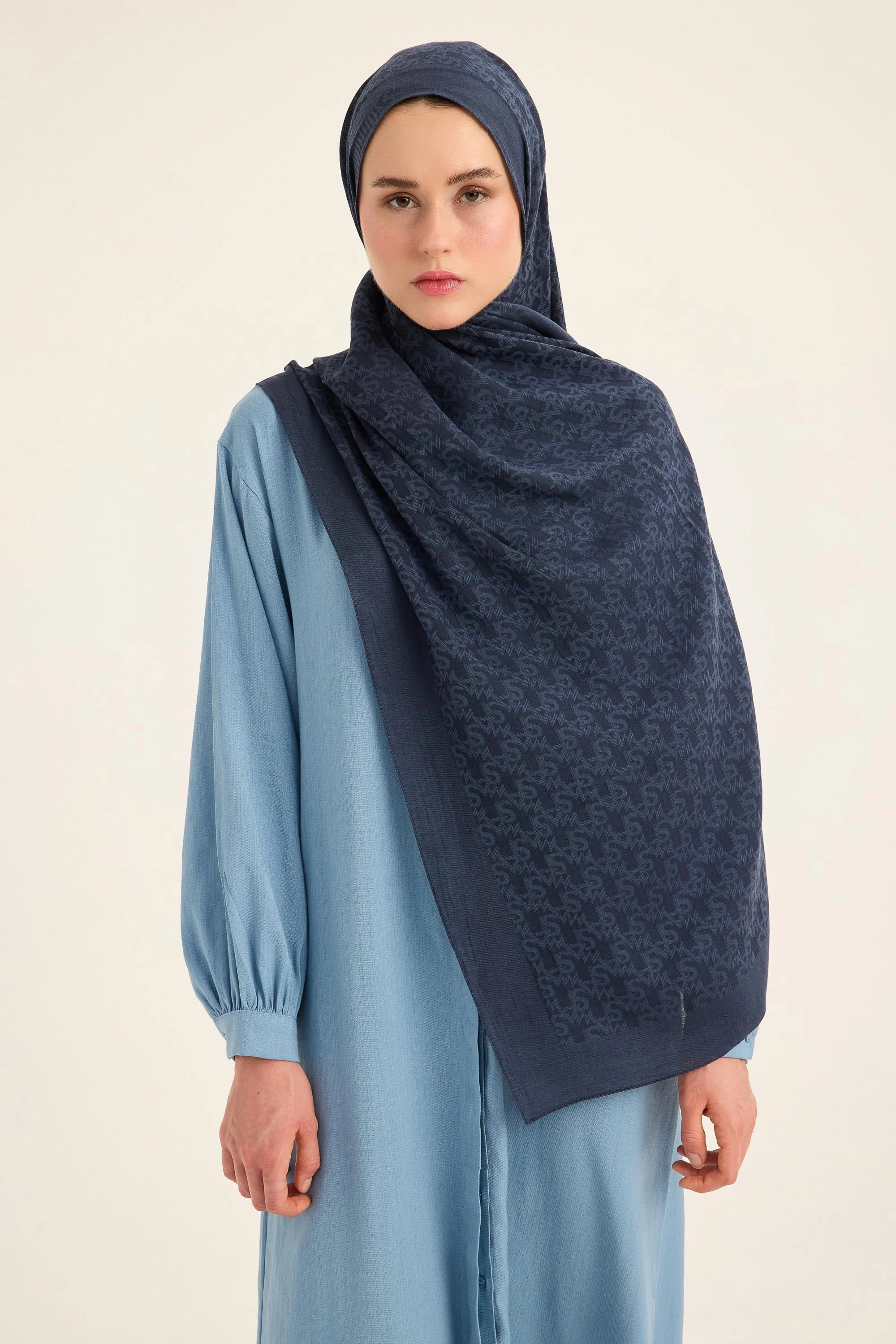Maisa REMZ İPEK PAMUK TENSEL ŞAL 70*190 CM - LACİVERT