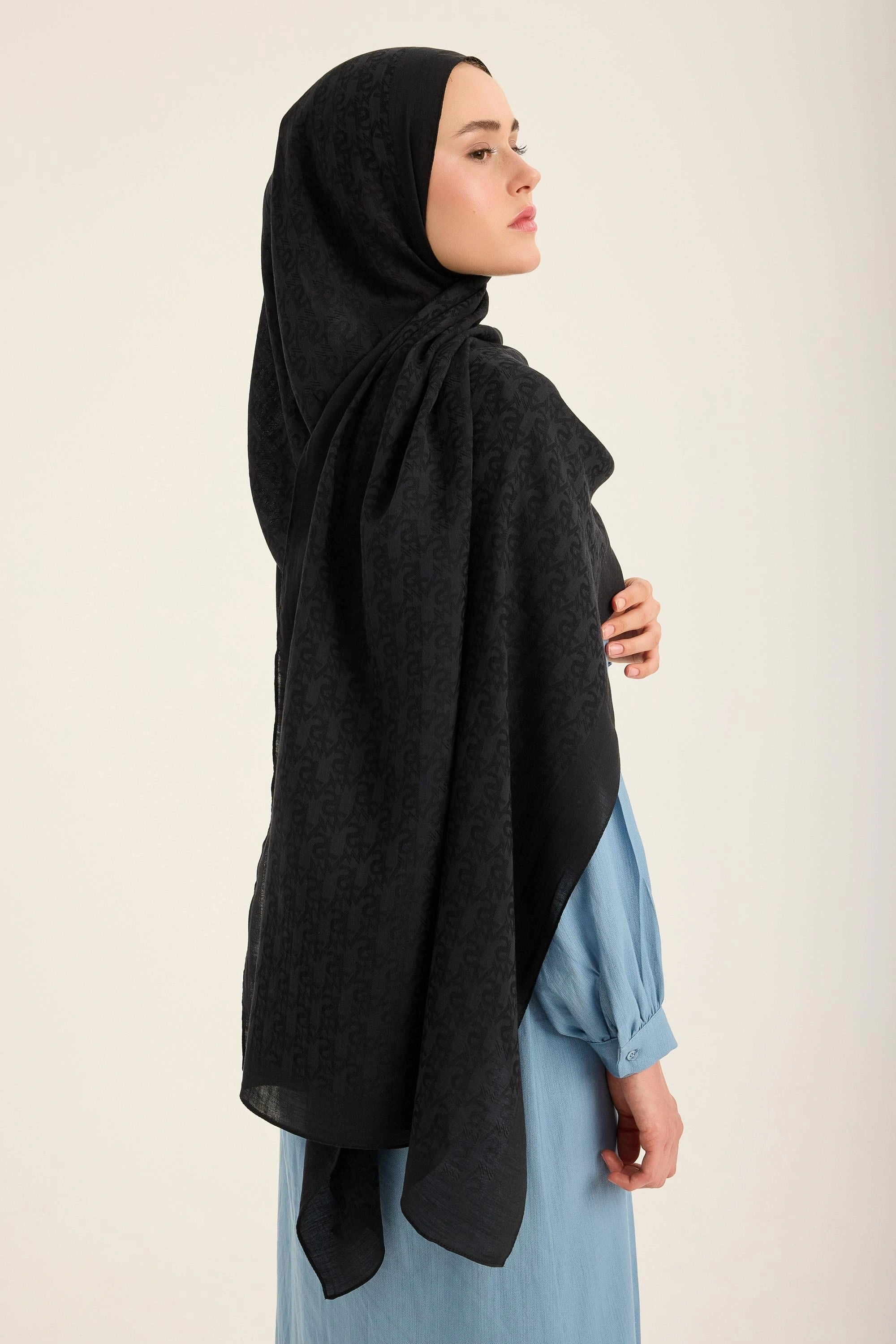 Maisa REMZ İPEK PAMUK TENSEL ŞAL 70*190 CM - SİYAH