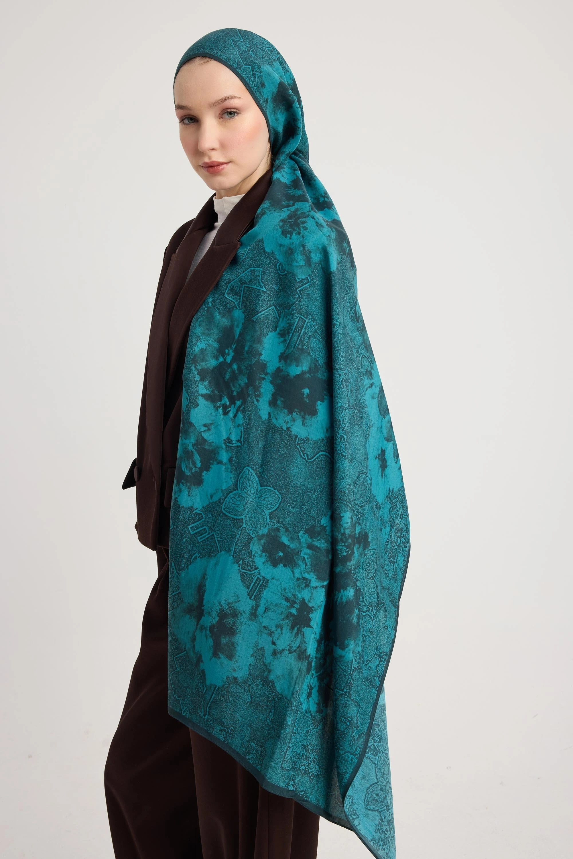 Maisa GÜLRUH FLOŞ VİSKON ŞAL 70*190 CM - PETROL MAVİSİ