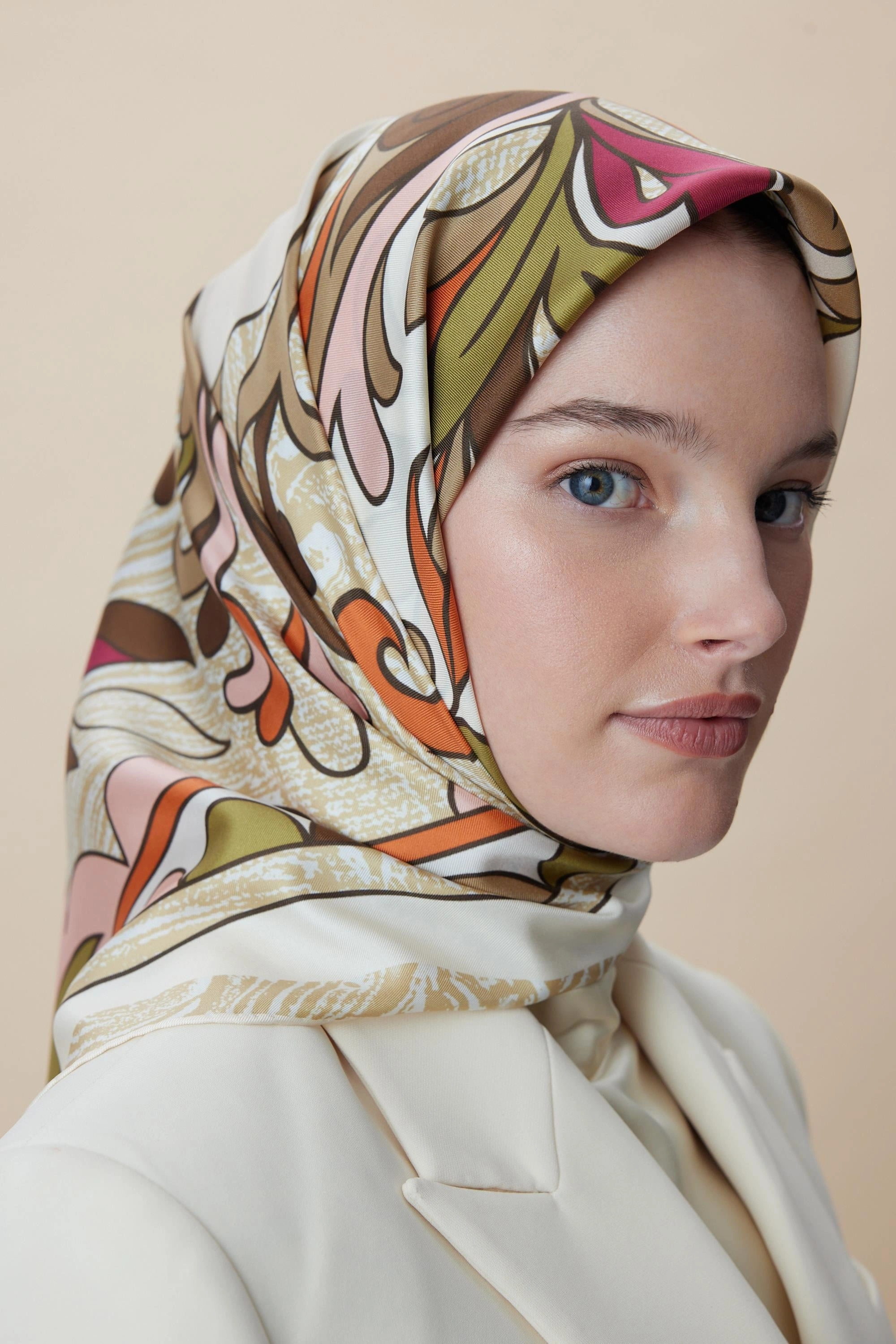 Maisa SERA TİVİL İPEK EŞARP 90*90 CM - KAHVERENGİ