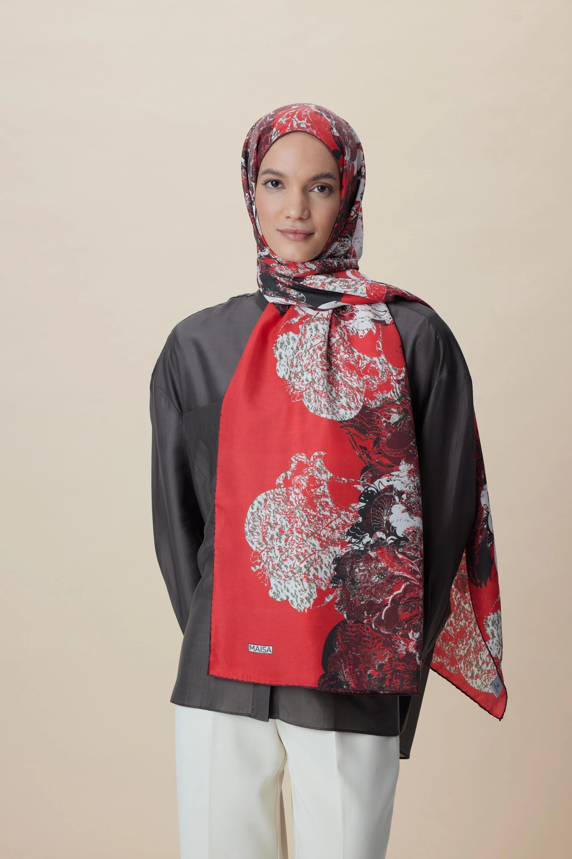 Maisa TUVANA PAMUK İPEK ŞAL 70*190 CM - KIRMIZI