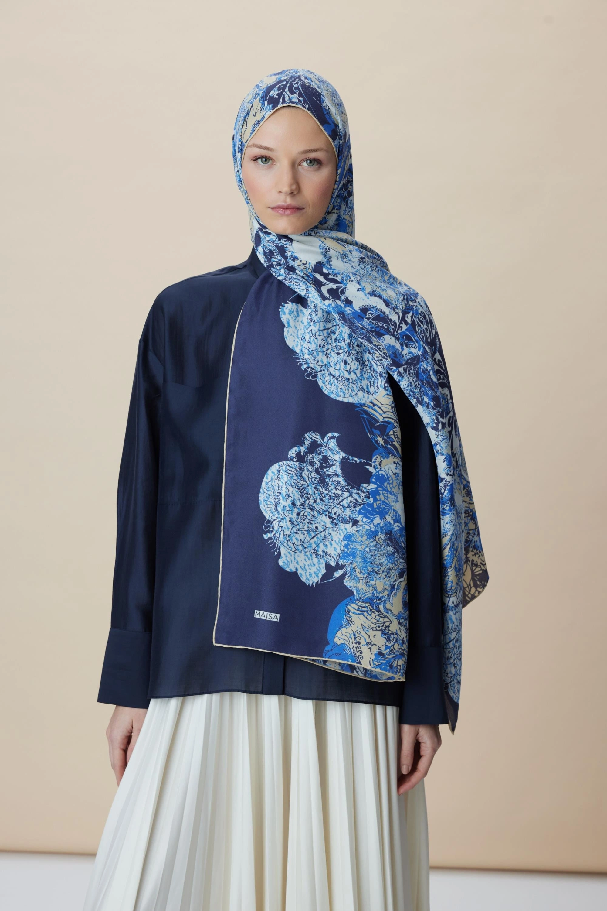 Maisa TUVANA PAMUK İPEK ŞAL 70*190 CM - MAVİ