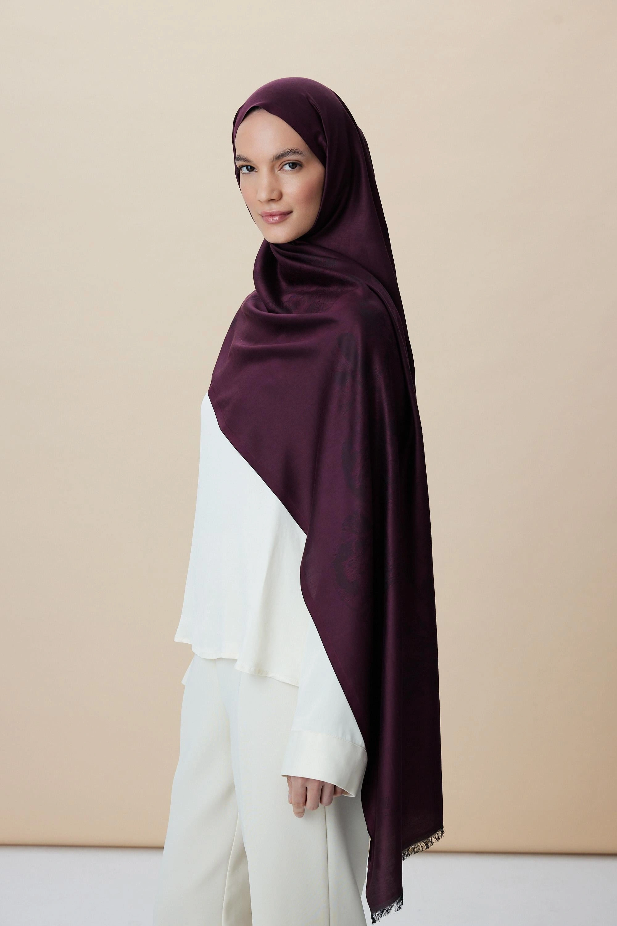 Maisa JADE MODAL İPEK JAKARLI ŞAL 70*200 CM - MÜRDÜM