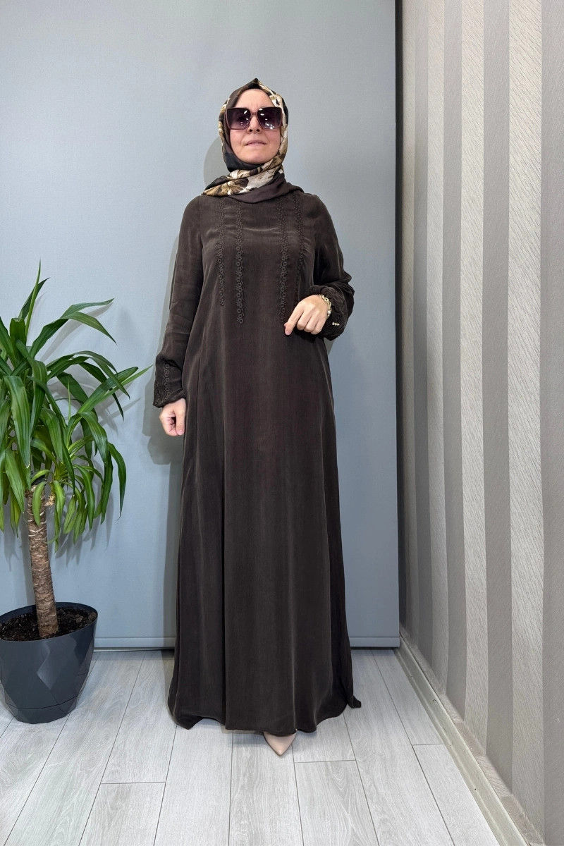 Miss Dalida Nakış Detaylı Elbise Kahve T26Y-4015