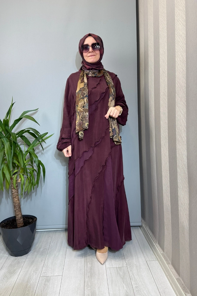 Misswhence Büyük Beden Cupra İpek Elbise Bordo V3175