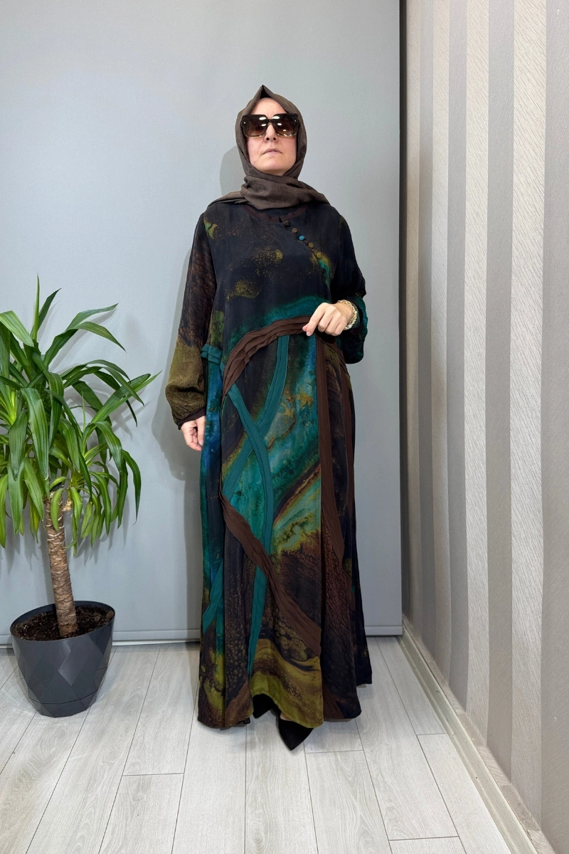 Misswhence Büyük Beden Cupra İpek Elbise Kahve V3300