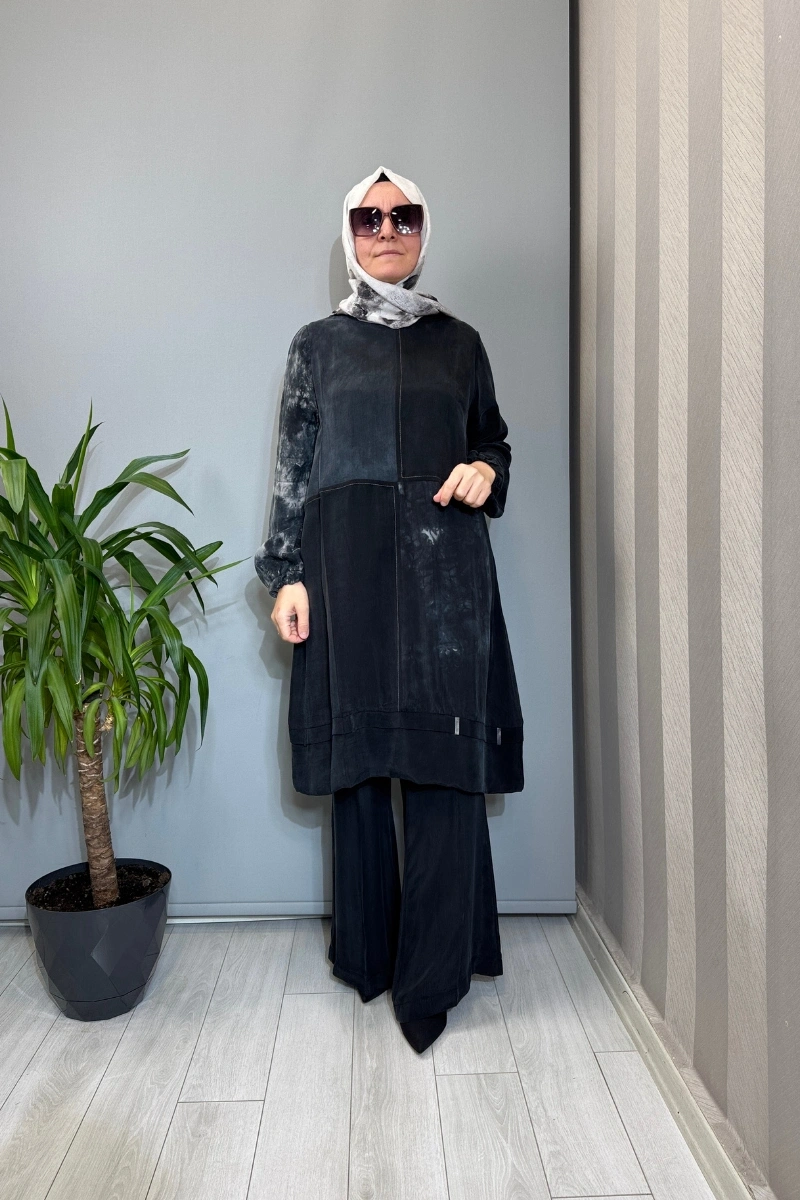Misswhence Patchwork Detaylı İpek Tunik Siyah 39005