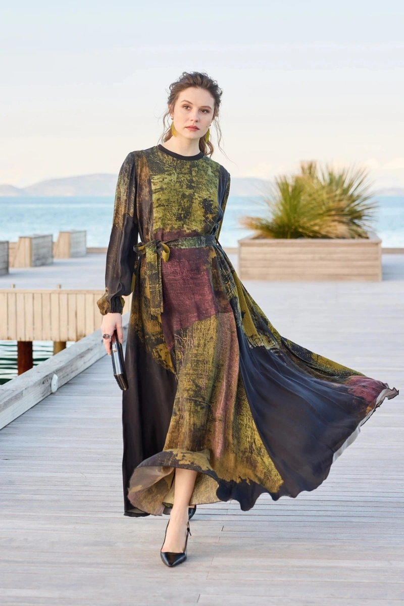 Misswhence Parça Detaylı Cupro İpek Elbise Desenli 39842