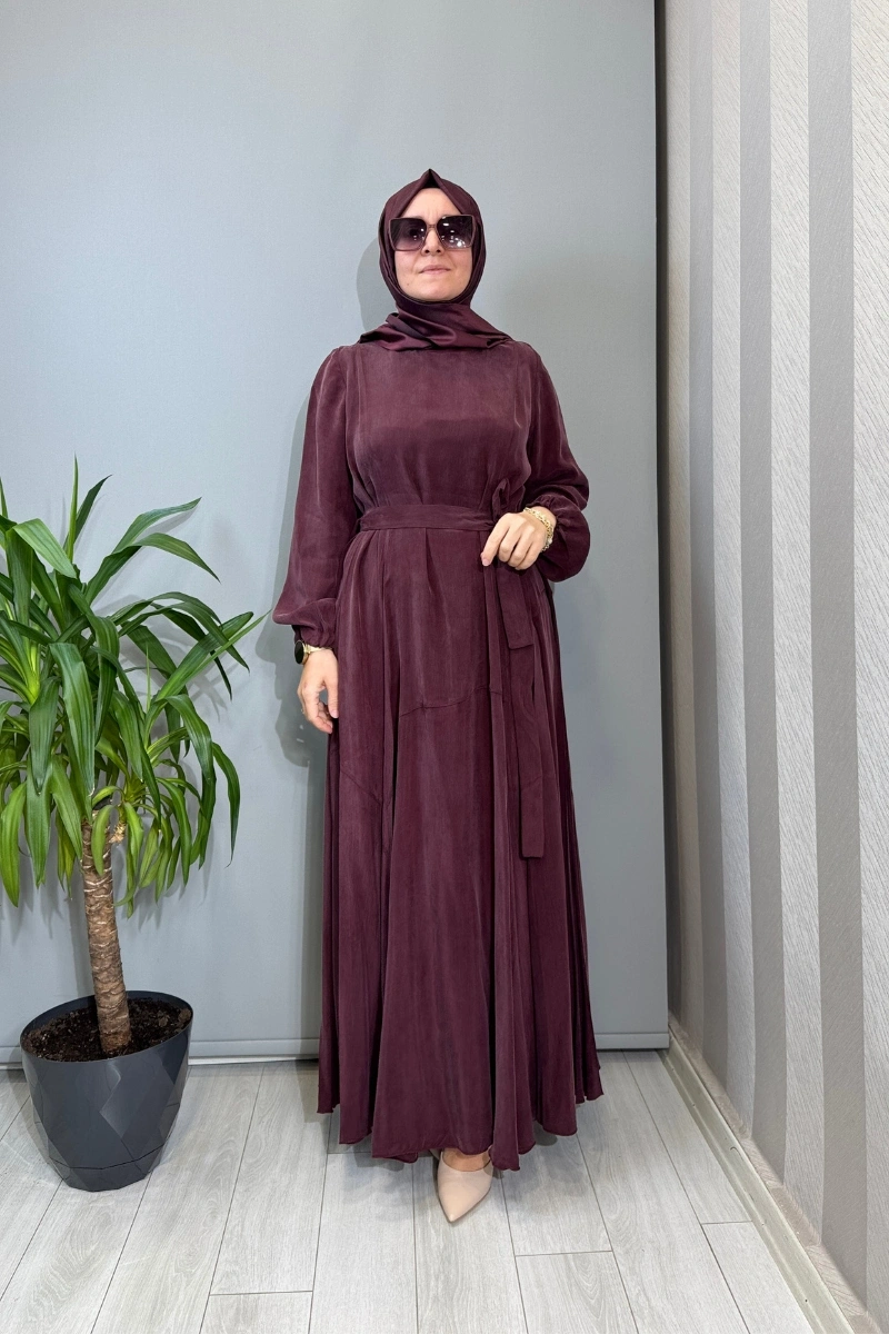 Misswhence Parça Detaylı Cupro İpek Elbise Bordo 39842