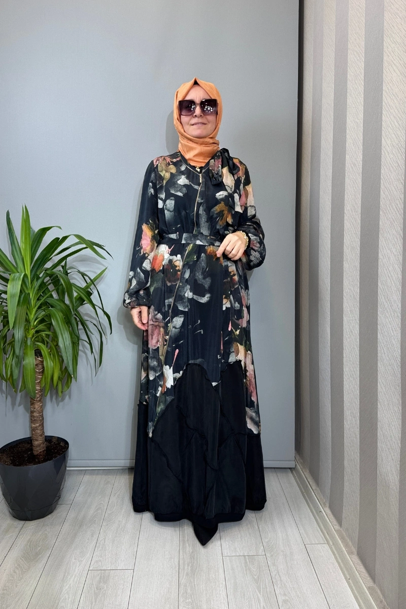 Misswhence Fermuar Detaylı Cupro İpek Elbise Çiçek Desenli 39802