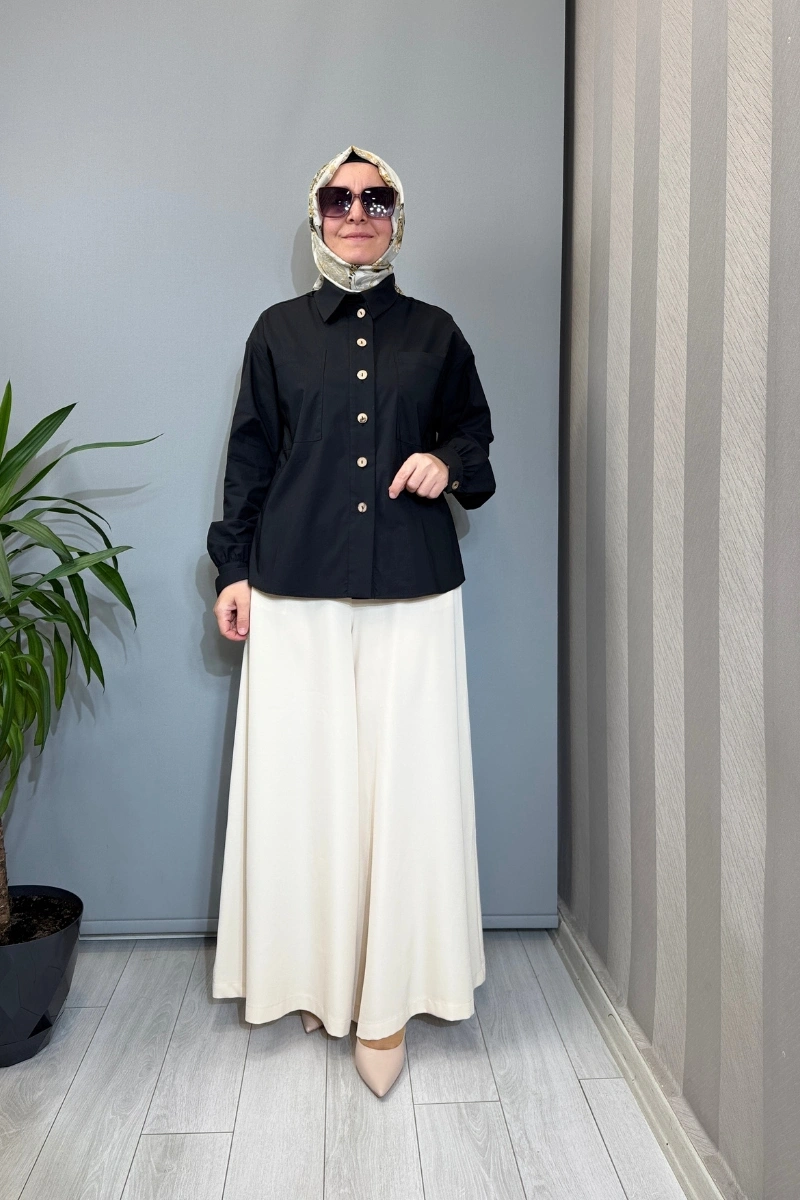 Almarwah Cep Detaylı Poplin Gömlek Siyah 101003