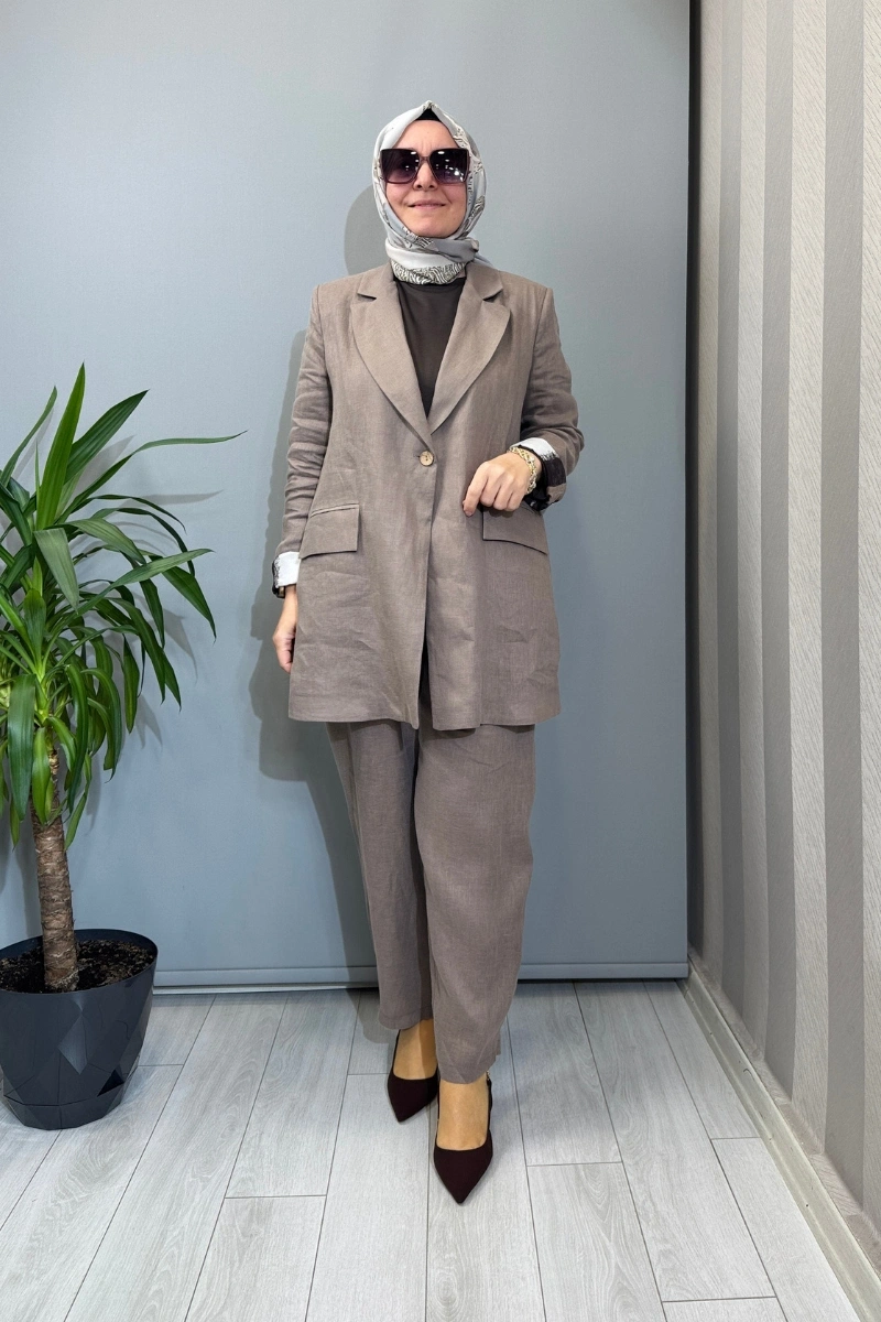 Almarwah Ceket Pantolon Takım Vizon 202980