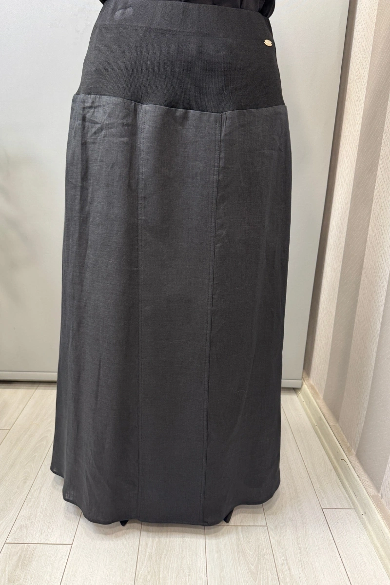 Miss Dalida Triko Korsajlı Düz Renk Keten Etek Siyah 2262256