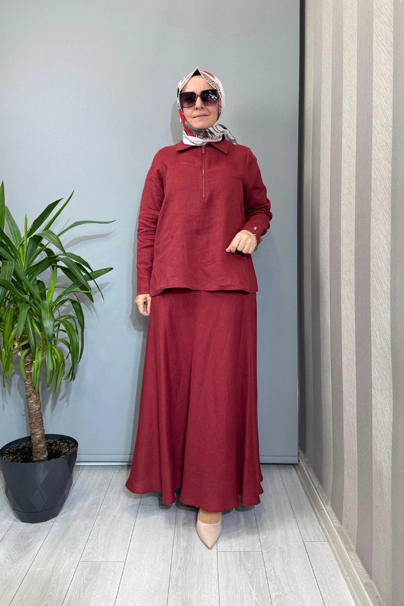 Miss Dalida Etek-Gömlek Keten Takım Kırmızı 2262258-2266255