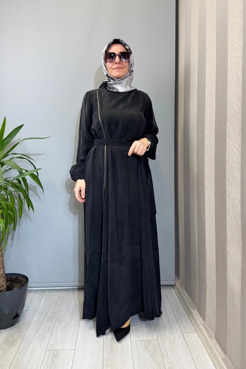 Misswhence Fermuar Detaylı Cupro İpek Elbise Siyah 39809