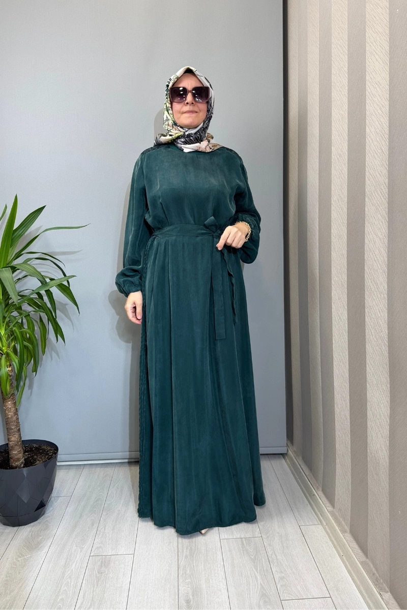 Misswhence Cupro İpek Elbise Yeşil 39833