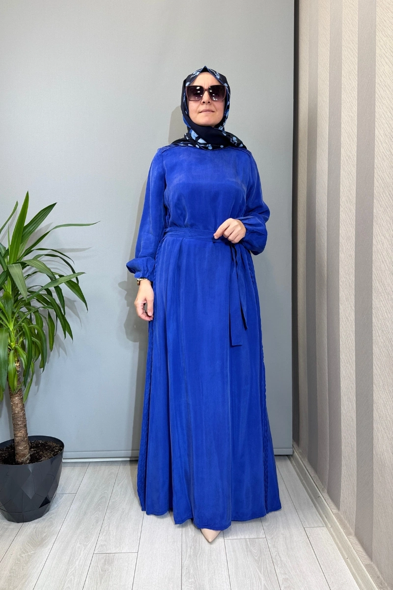 Misswhence Cupro İpek Elbise Mavi 39833