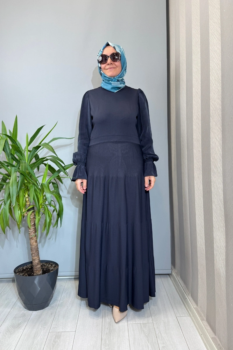 Miss Dalida Kolları Cupro Triko Elbise Lacivert T26Y-4016