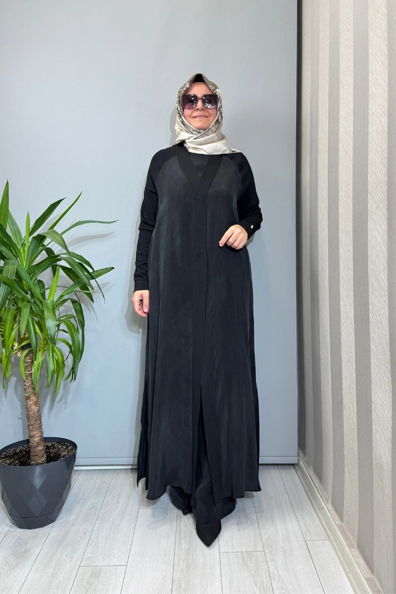 Miss Dalida Triko Detaylı V Yaka Cupro Kap Siyah T26Y-9000