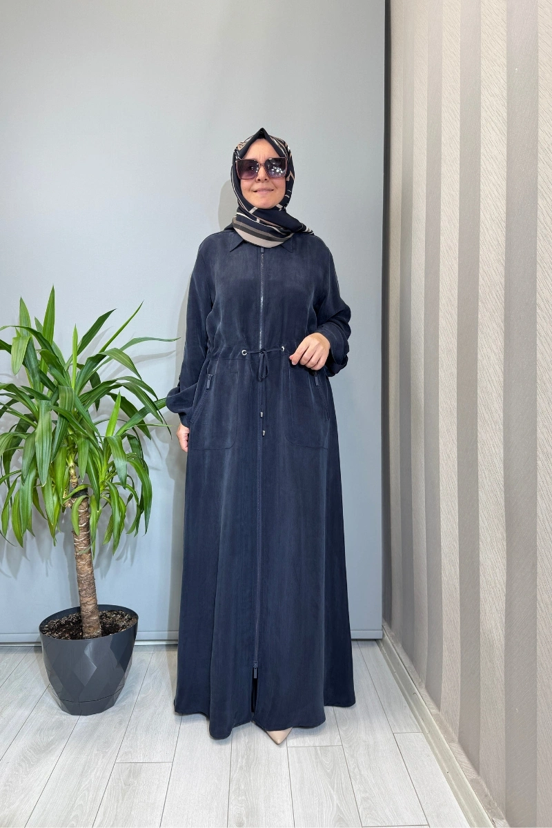 Miss Dalida Fermuarlı Beli Büzgülü Cupro Kap Lacivert 2268329