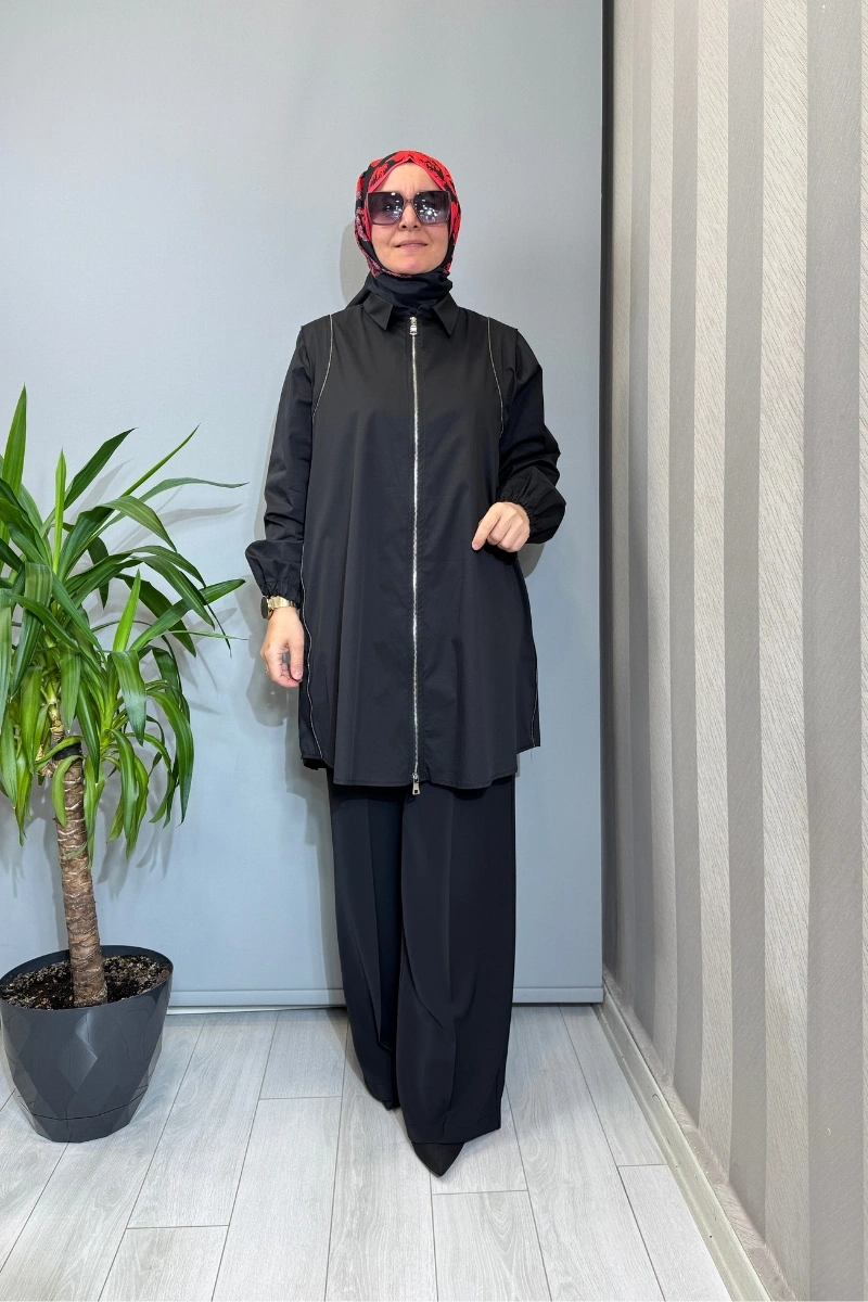 Misswhence Fermuar Detaylı Koton Gömlek Siyah 39302