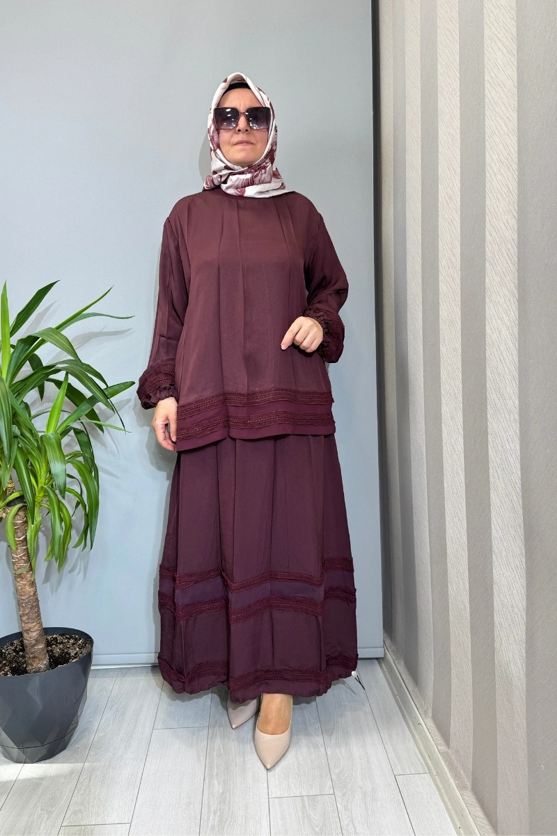 Misswhence Güpür Detaylı Takım Bordo 39010