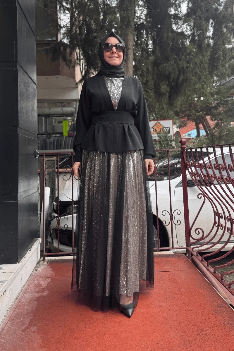 Almarwah Blouse Skirt Set Beige/Black 90212