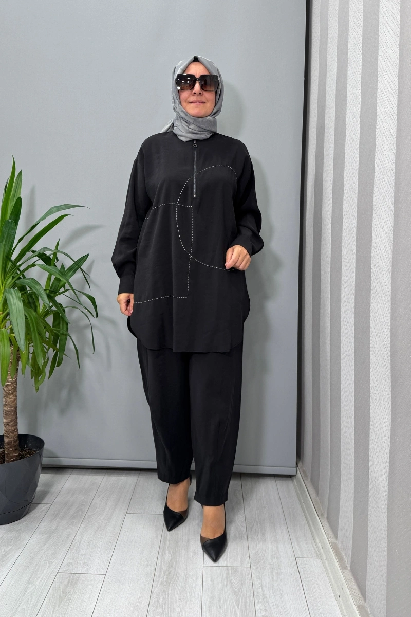 Almarwah Tunik Pantolon Takım Siyah 202882