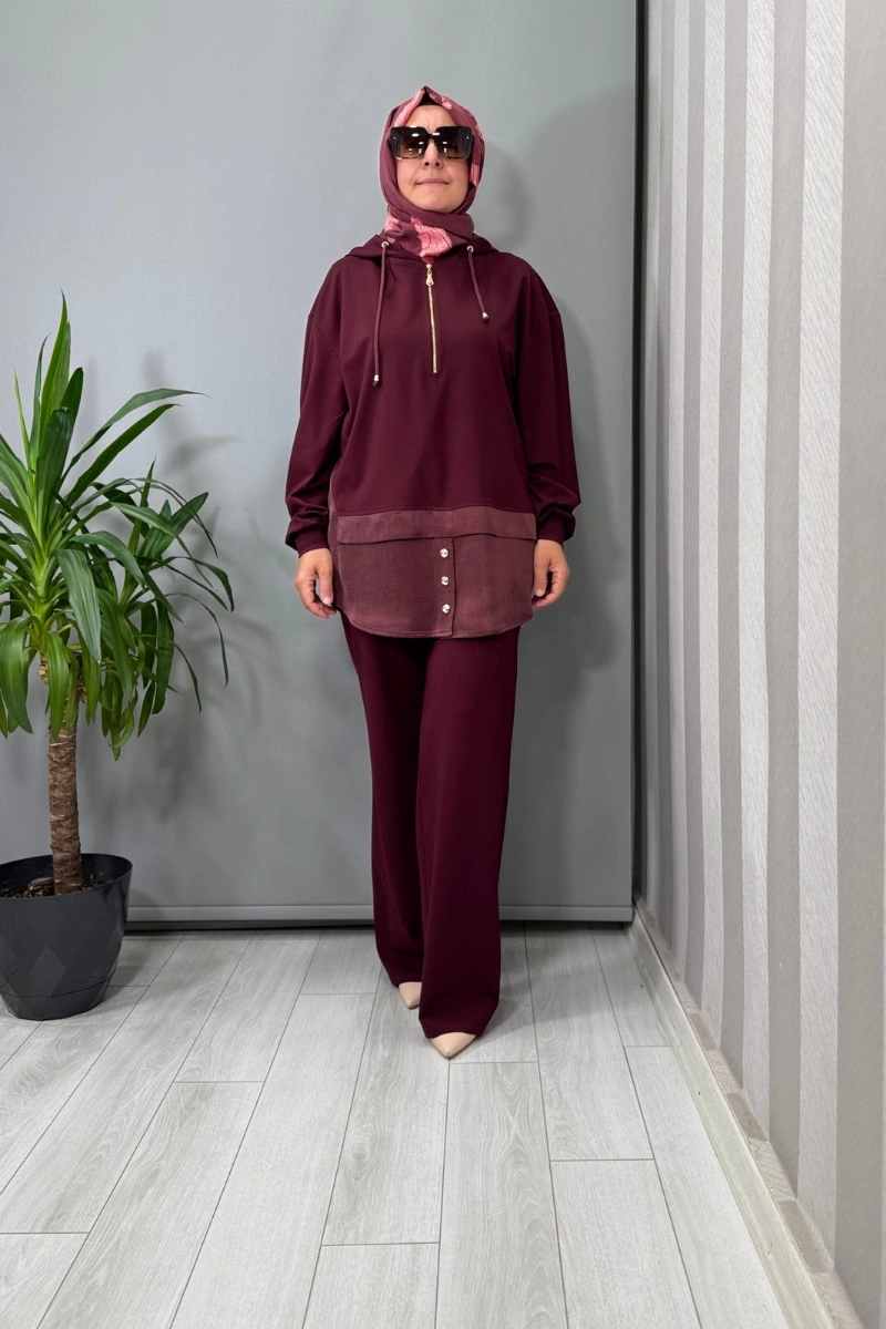 Clande Pantolonlu Takım Bordo 3006