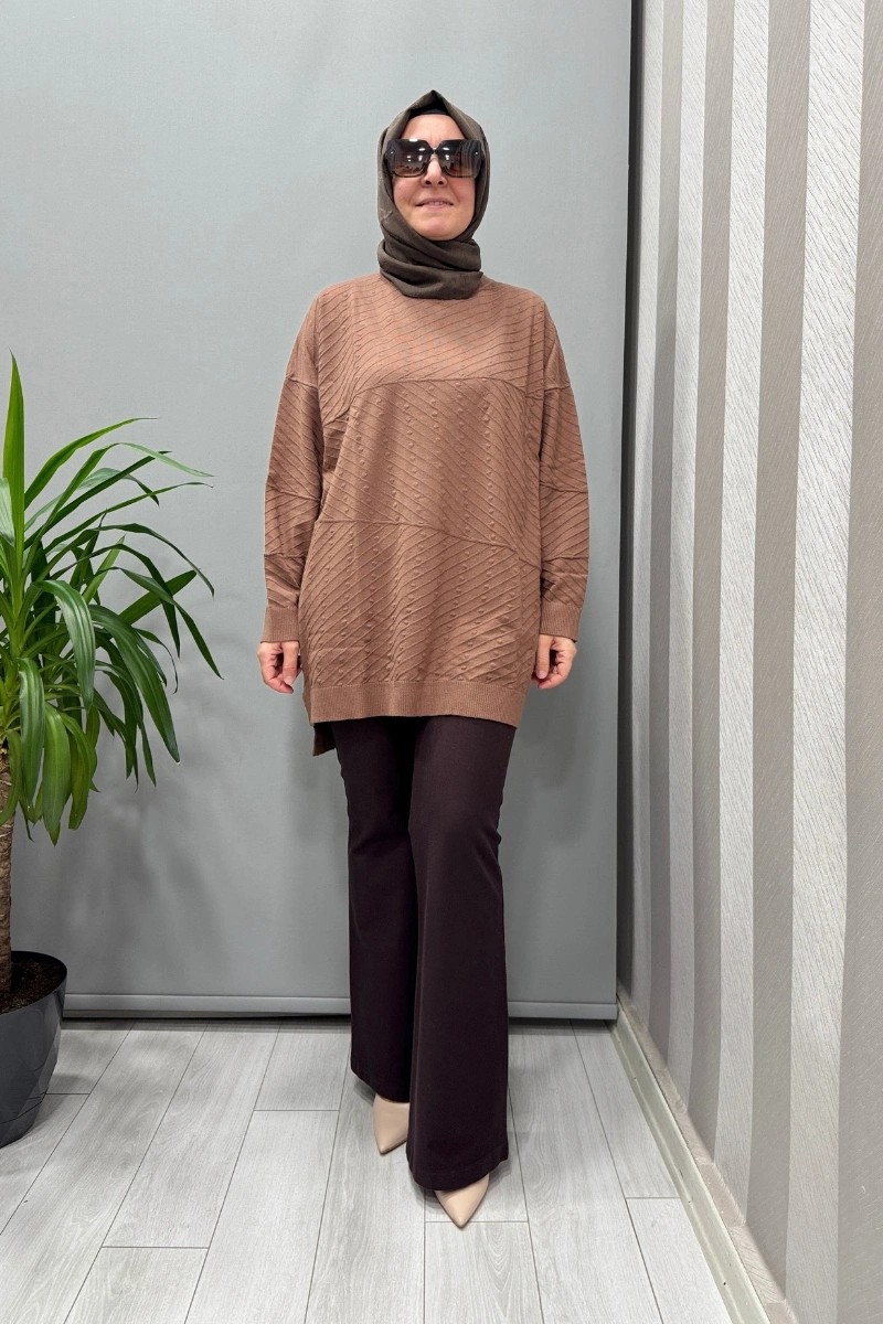 Ghisa Balıkçı Yaka Triko Tunik Kahve 26KOBTNK4857
