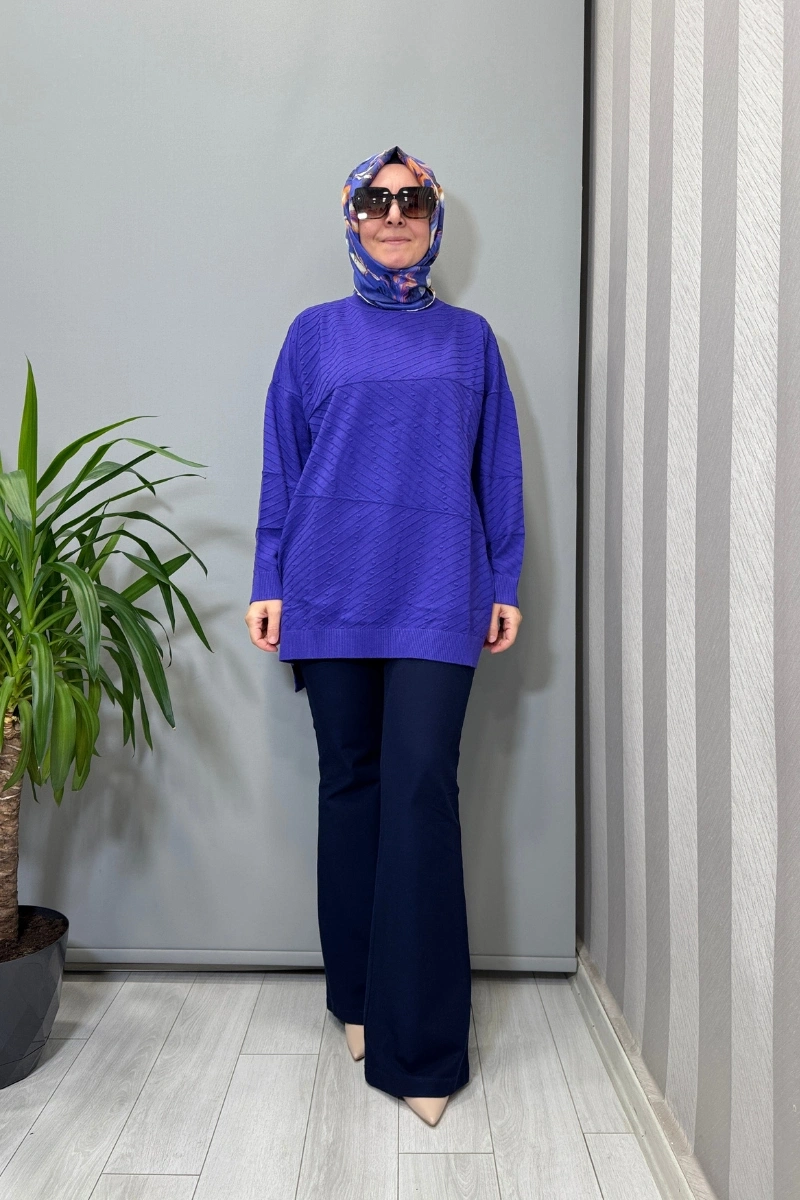 Ghisa Balıkçı Yaka Triko Tunik Mor 26KOBTNK4857
