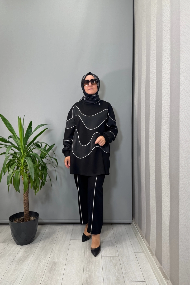 Ghisa Biye Detaylı Tunik Takım Siyah 26KGSTKM4061