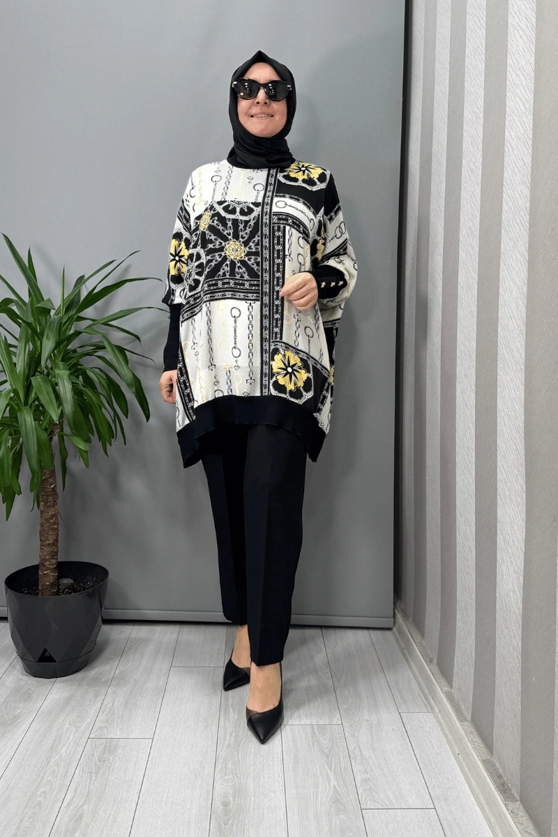 Ghisa Desenli Tunik Siyah-Sarı 25YÖRTNK4016