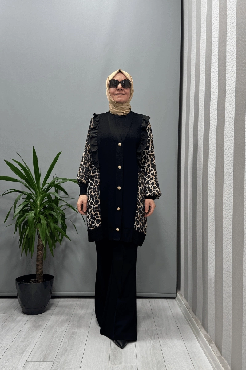 Ghisa Hırka Siyah Leopar 25YÖRHRK3095