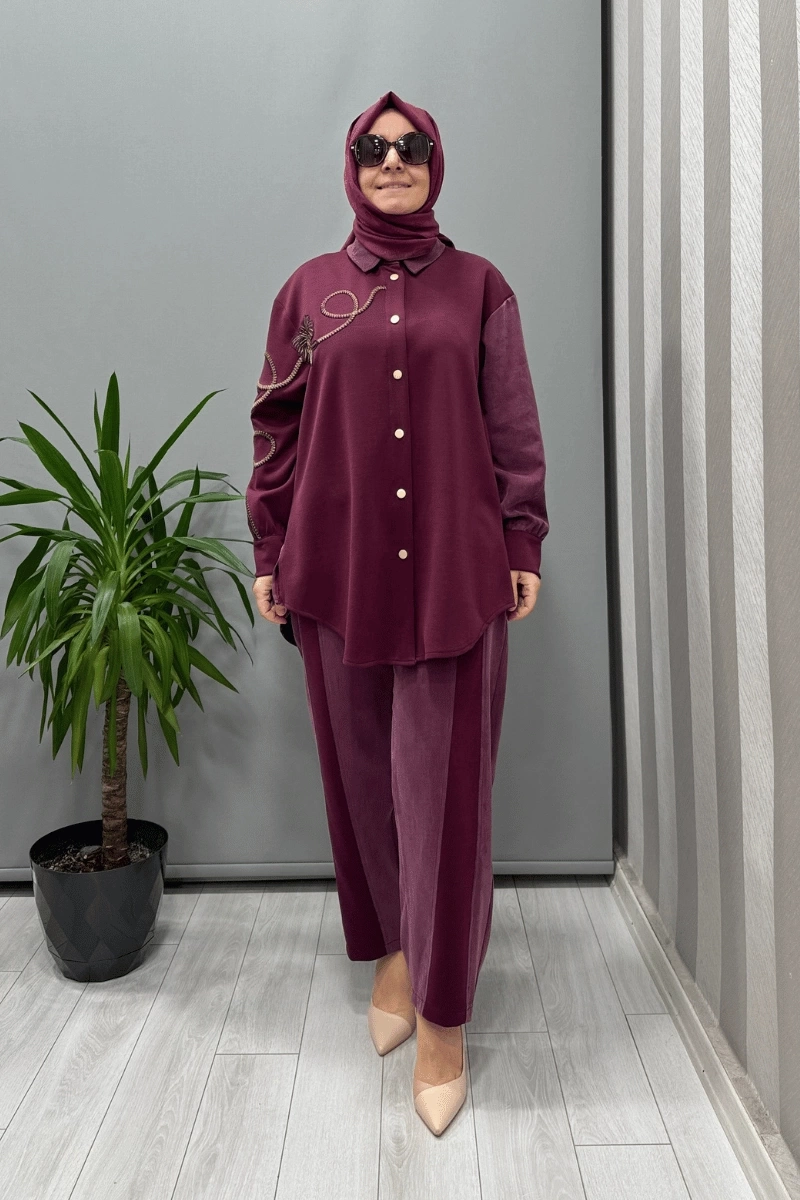 Ghisa İşleme Detaylı Modal Takım Mürdüm 25YGSTKM4940