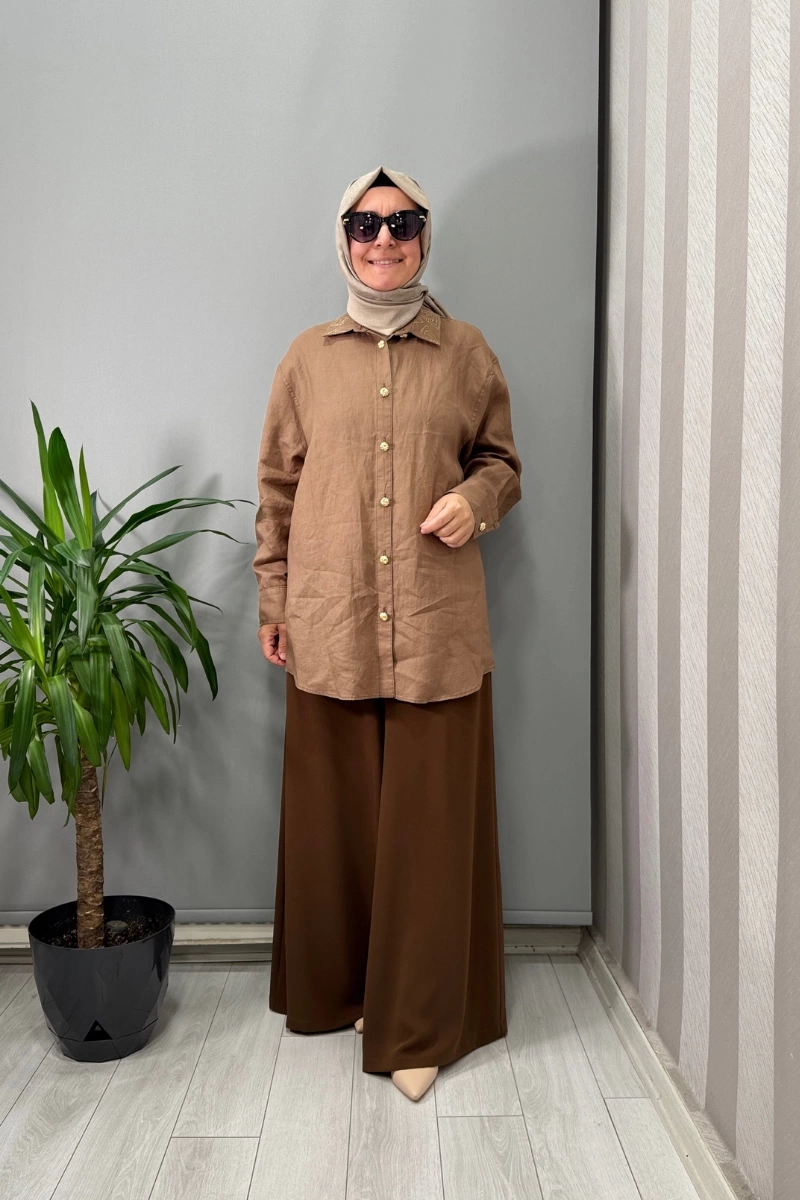 Ghisa Keten Gömlek Açık Kahve 25YGSTNK4056