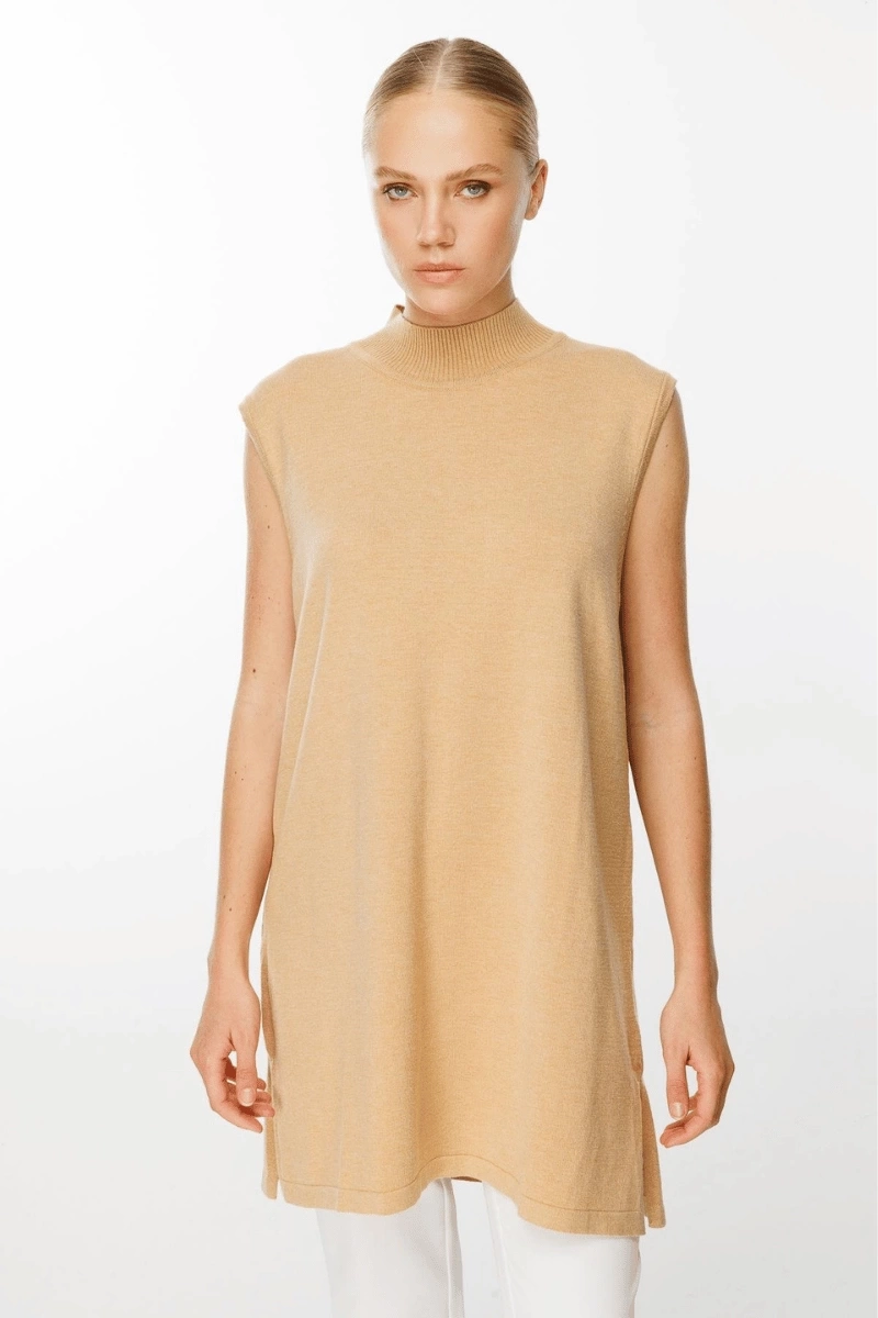 Ghisa Kolsuz Triko Tunik Camel 5KKNTNK4659