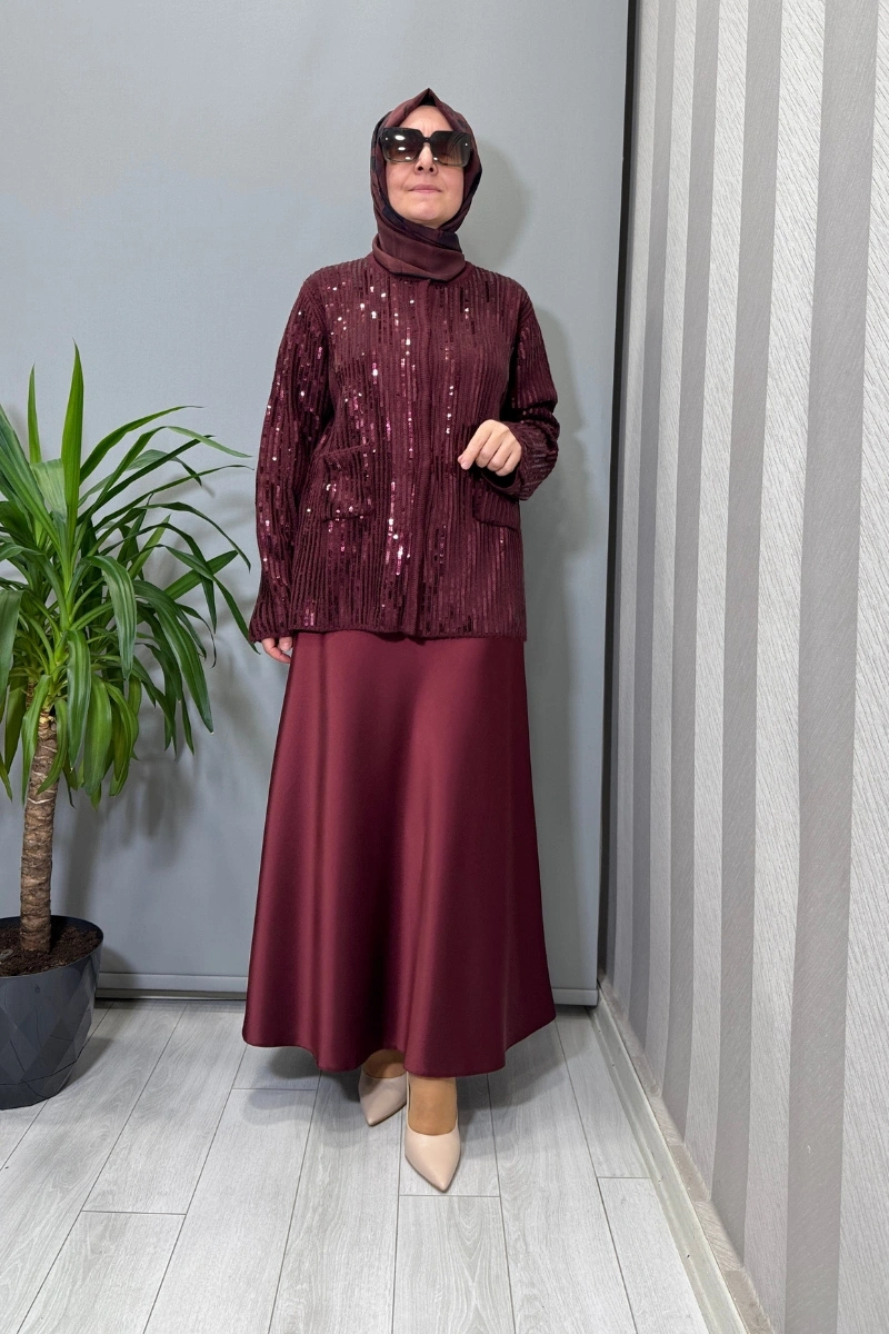 Ghisa Payet Detaylı Triko Ceket Bordo 26KGSCKT3311